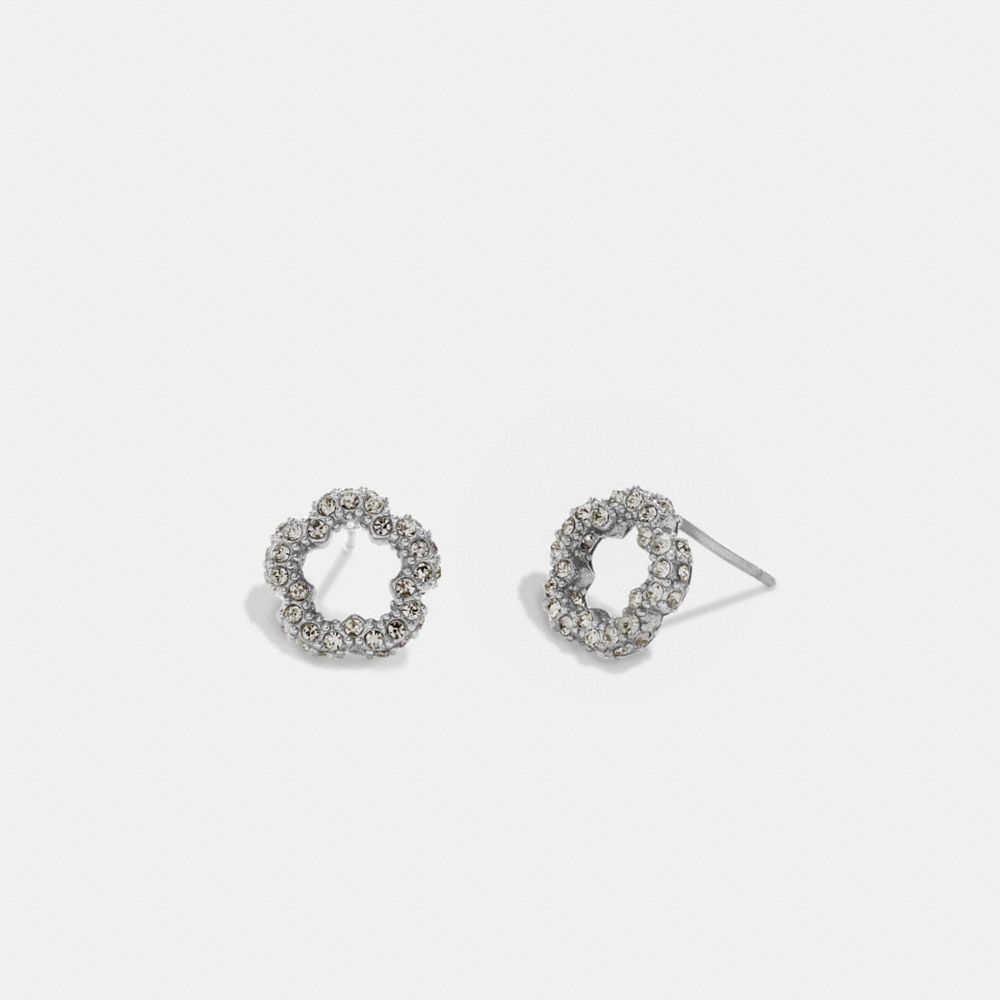 Silver Coach Pavé Tea Rose Stud Earrings | COH866127