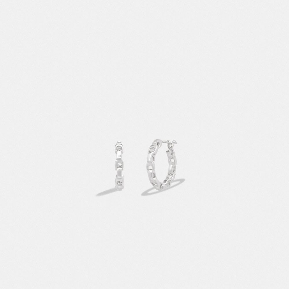 Silver Coach Signature Chain Small Hoop Earrings | COH866091