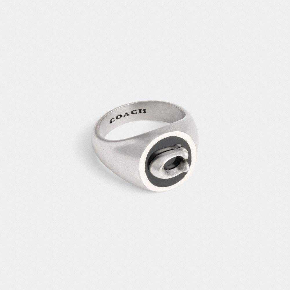 Silver Coach Signature Signet Ring | COH867007