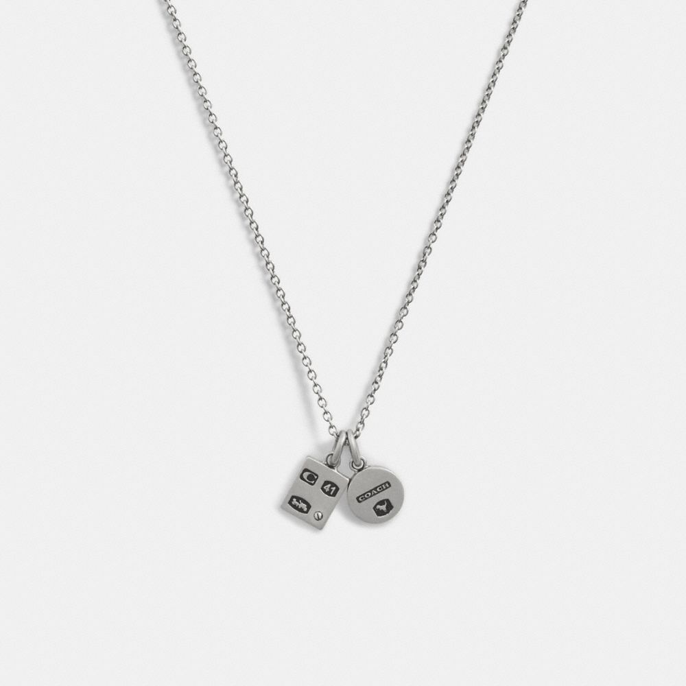 Silver Coach Sterling Silver Double Charm Long Pendant Necklace | COH867012