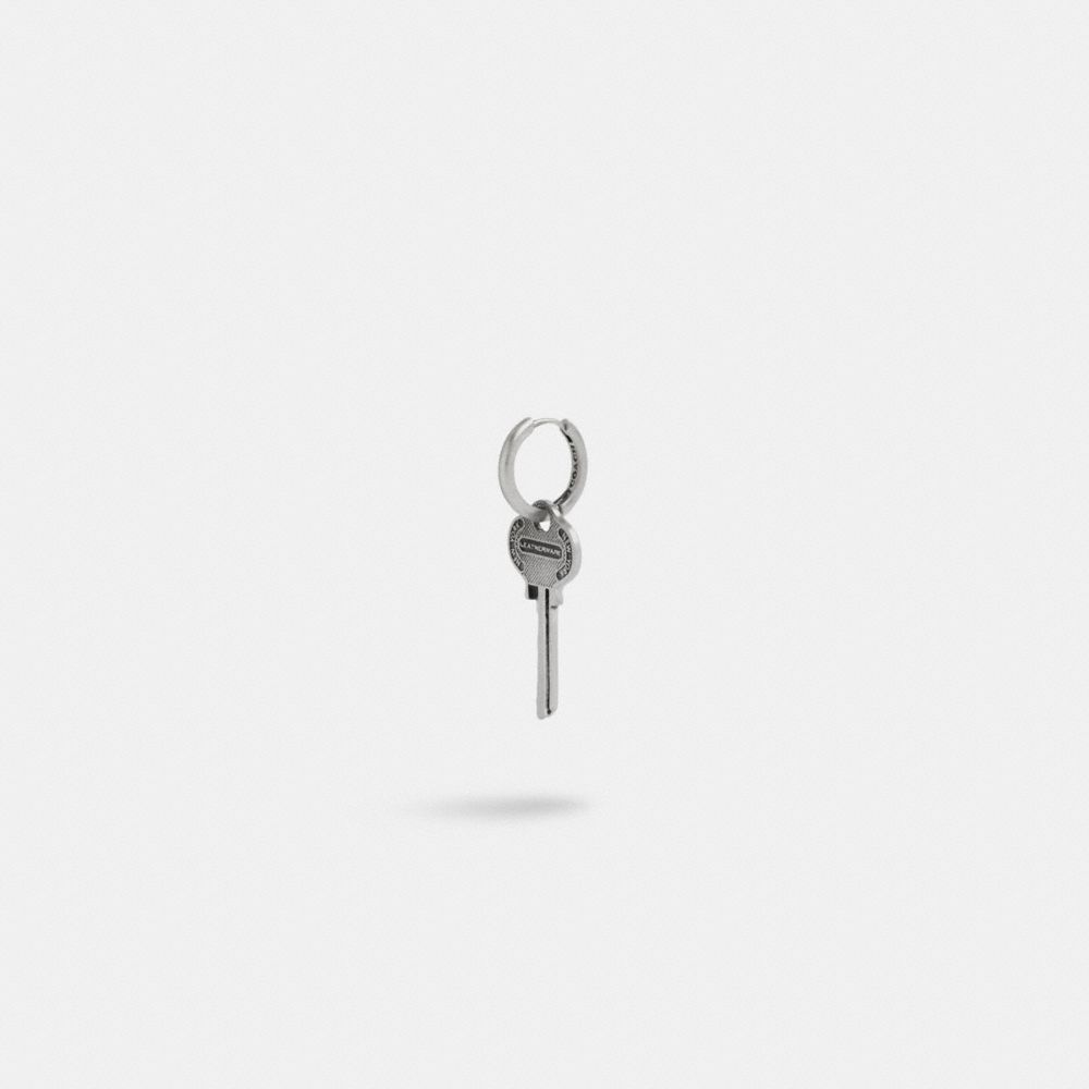 Silver Coach Sterling Silver Key Single Huggie Earring | COH867028