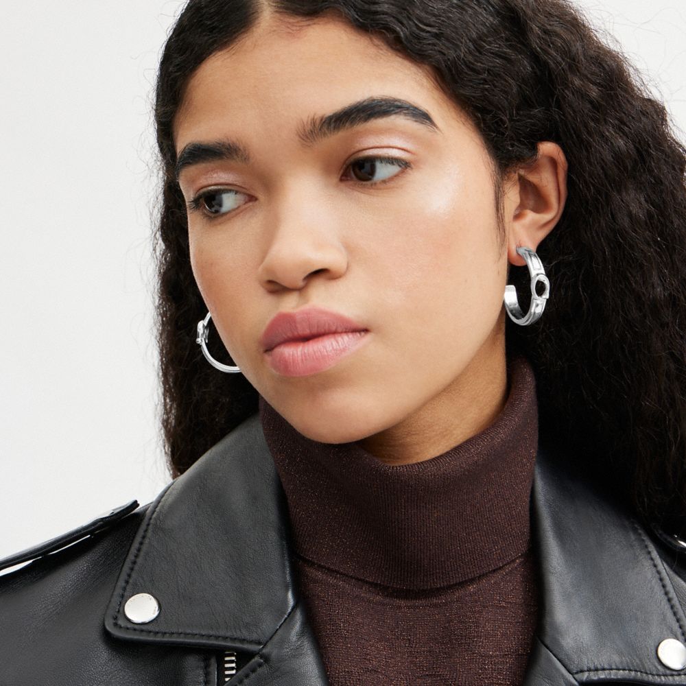 Silver Coach Tabby Hoop Earrings | COH866106