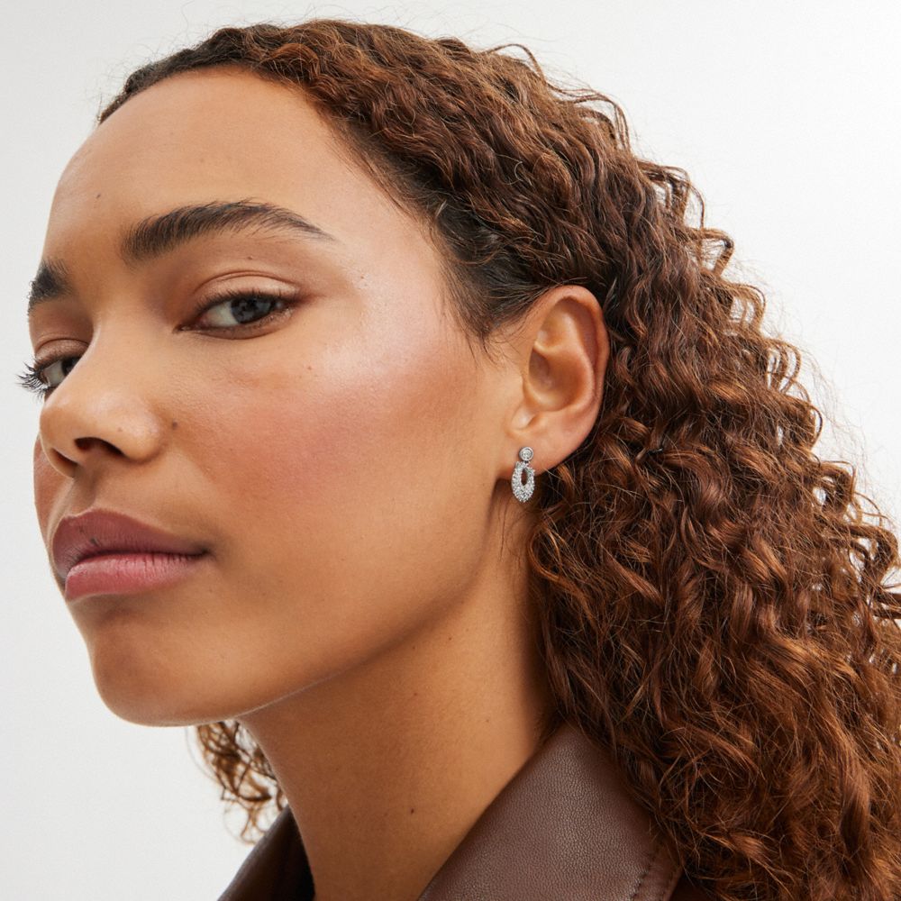 Silver & Clear Coach Signature Pavé Earrings | COH866077