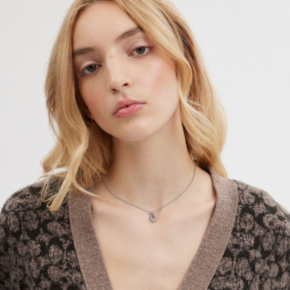 Silver & Clear Coach Signature Pavé Necklace | COH866086