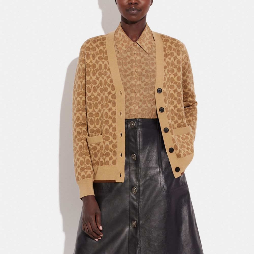 Tan Signature Coach Signature Cardigan | COH865953