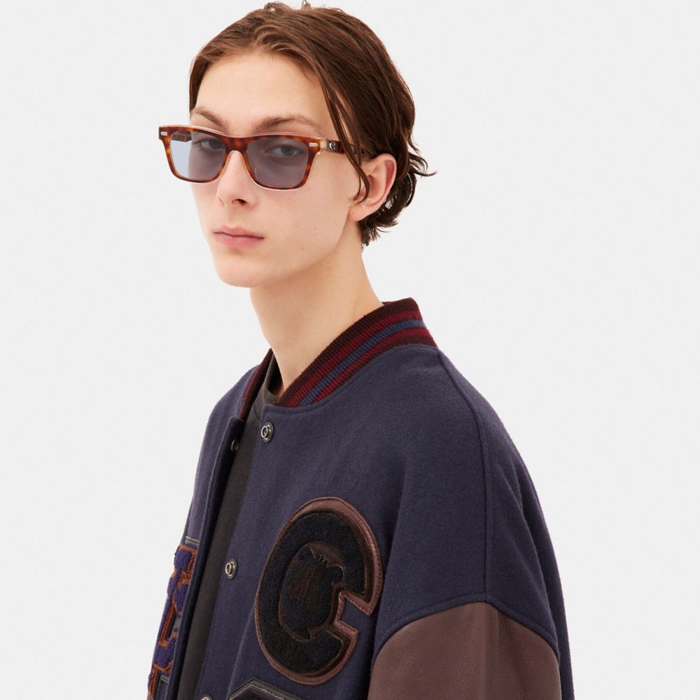 Tortoise/Blue Coach Beveled Signature Square Sunglasses | COH866366