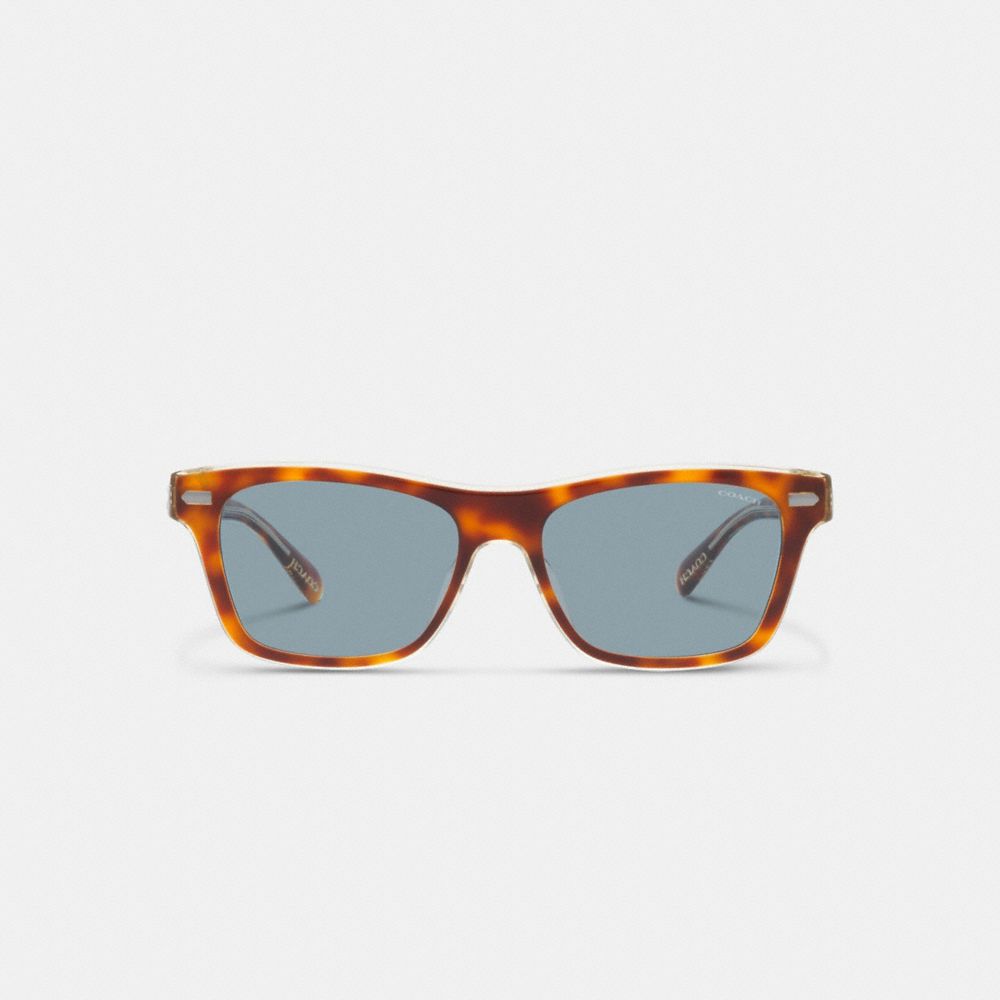 Tortoise/Blue Coach Beveled Signature Square Sunglasses | COH866366