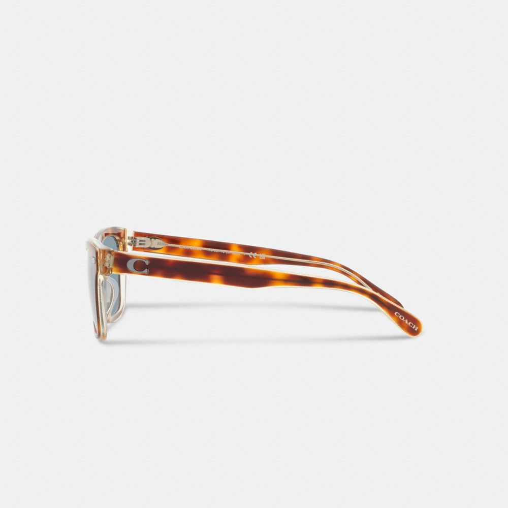 Tortoise/Blue Coach Beveled Signature Square Sunglasses | COH866366