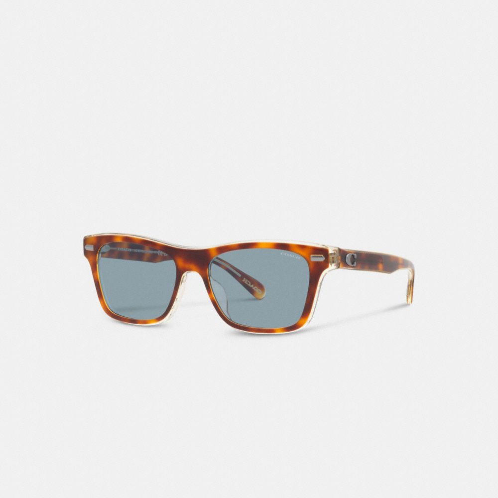 Tortoise/Blue Coach Beveled Signature Square Sunglasses | COH866366