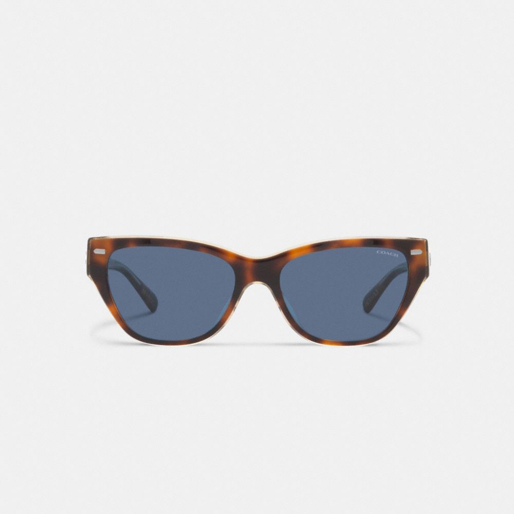 Tortoise/Crystal Coach Beveled Signature Square Cat Eye Sunglasses | COH866372