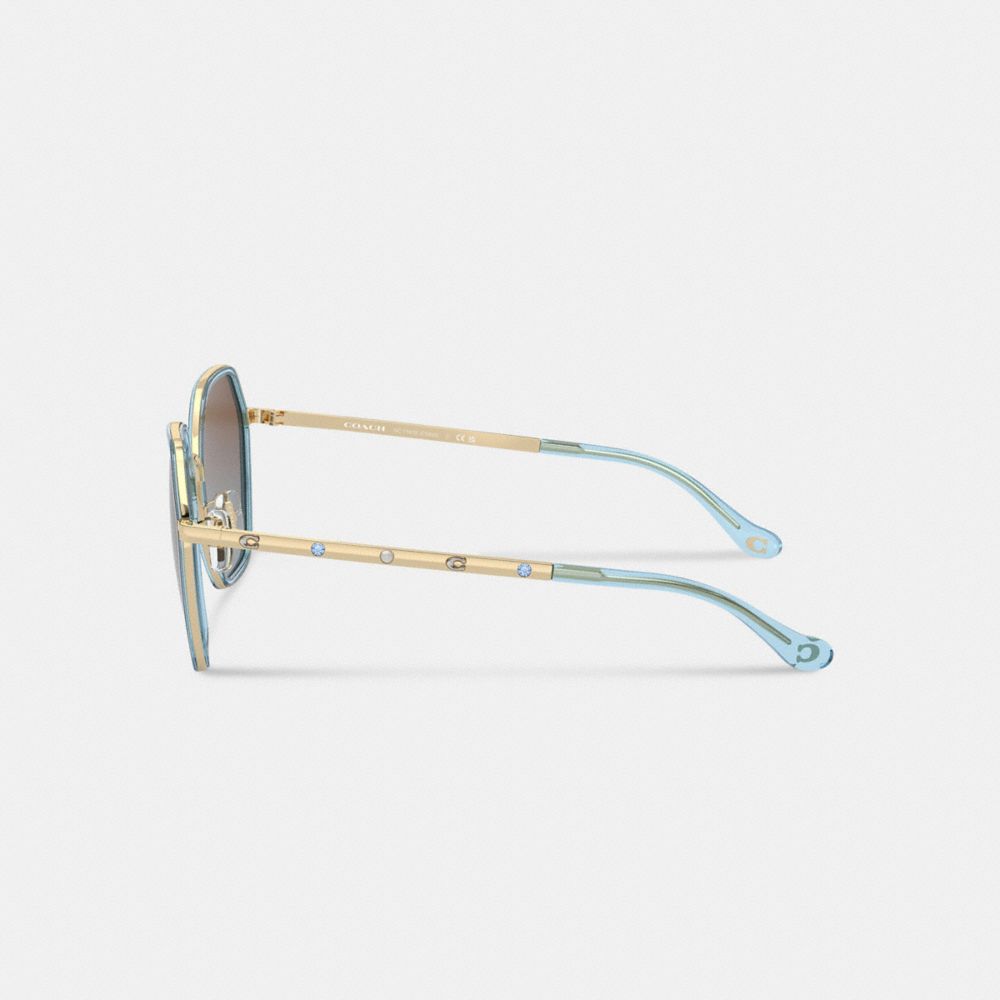 Transparent Blue Coach Embellished Narrow Metal Hexagon Sunglasses | COH866323