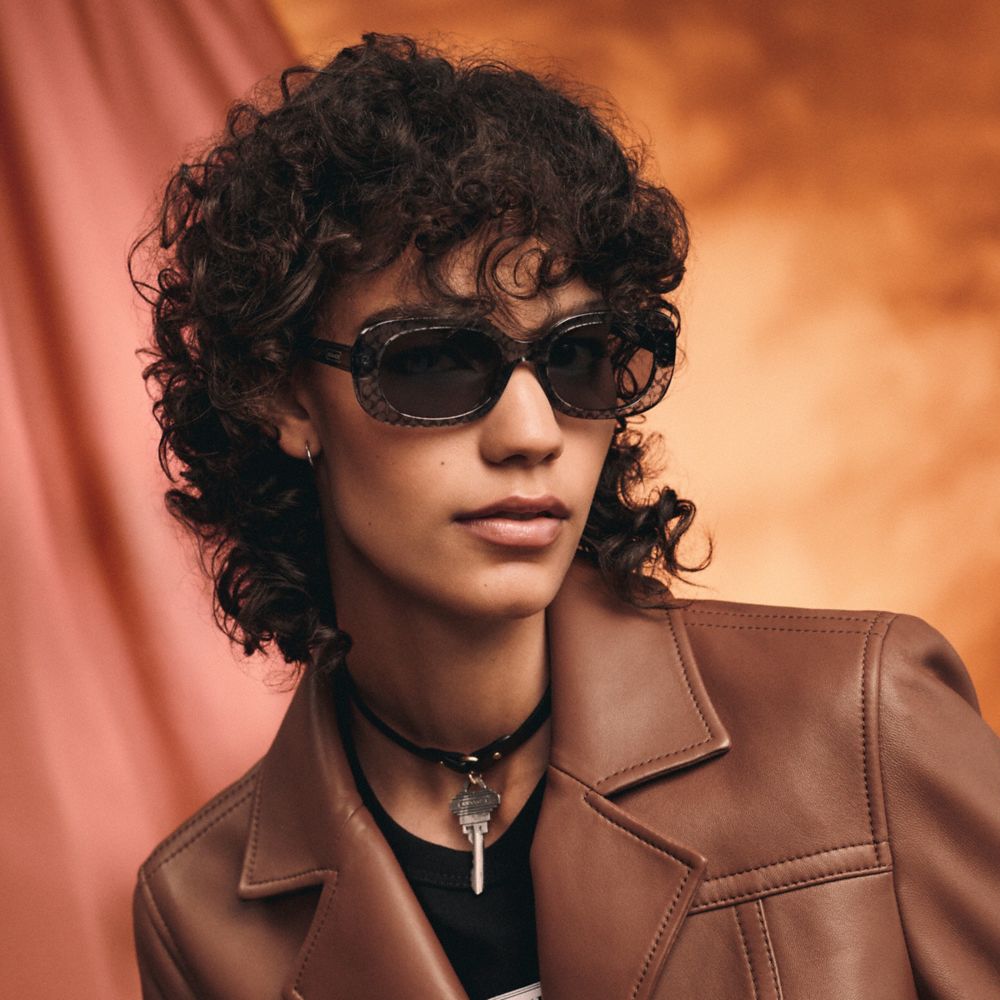 Transparent Grey Signature Coach Badge Rounded Square Sunglasses | COH866369