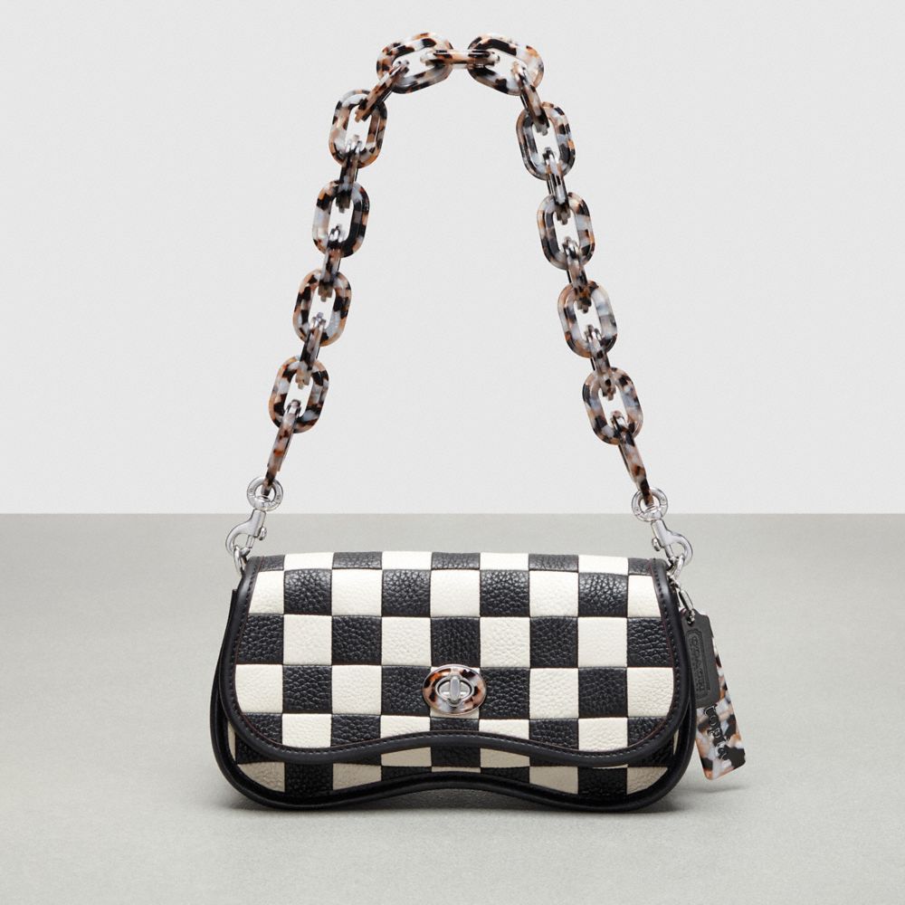 Upcrafted Leather™/Black/Chalk Coach Wavy Dinky Bag In Patchwork Checkerboard Upcrafted Leather | COH864970