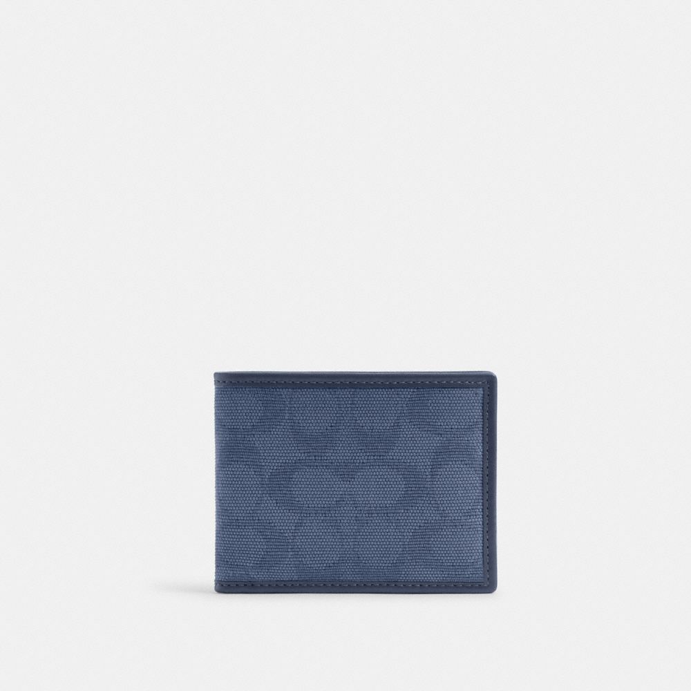 Washed Chambray Coach Slim Billfold Wallet In Signature Canvas Jacquard | COH866701