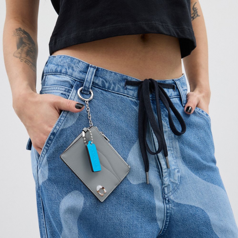 Washed Steel Coach Wavy Zip Card Case With Key Ring In Smooth Coachtopia Leather | COH865542