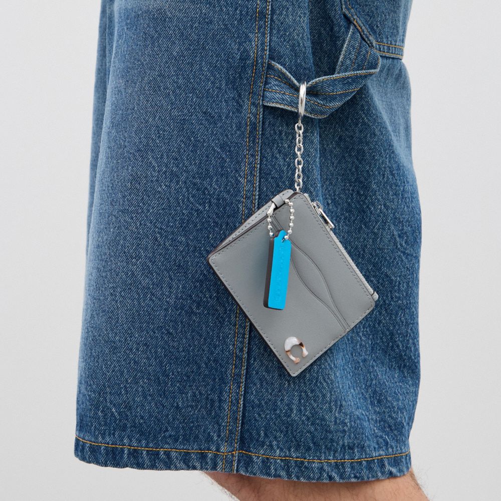 Washed Steel Coach Wavy Zip Card Case With Key Ring In Smooth Coachtopia Leather | COH865542