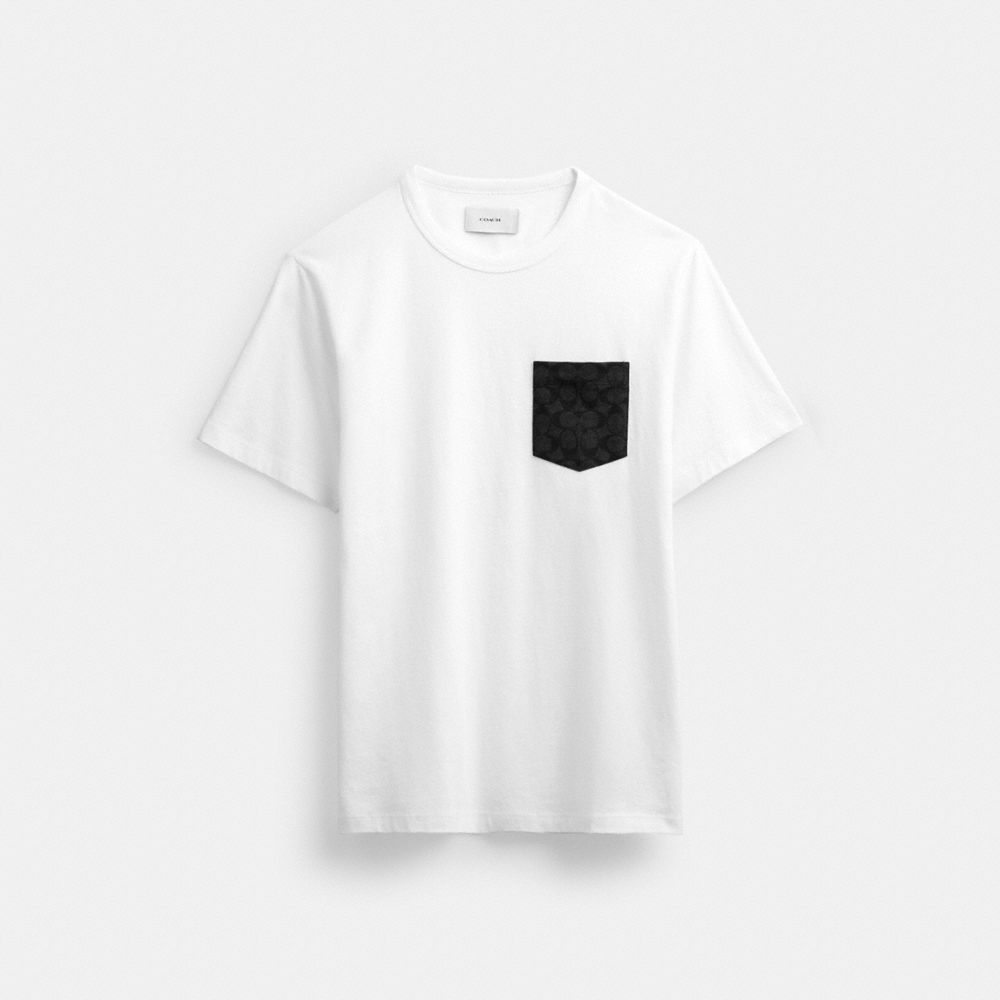 White/Charcoal Signature Coach Essential Pocket T Shirt | COH866928