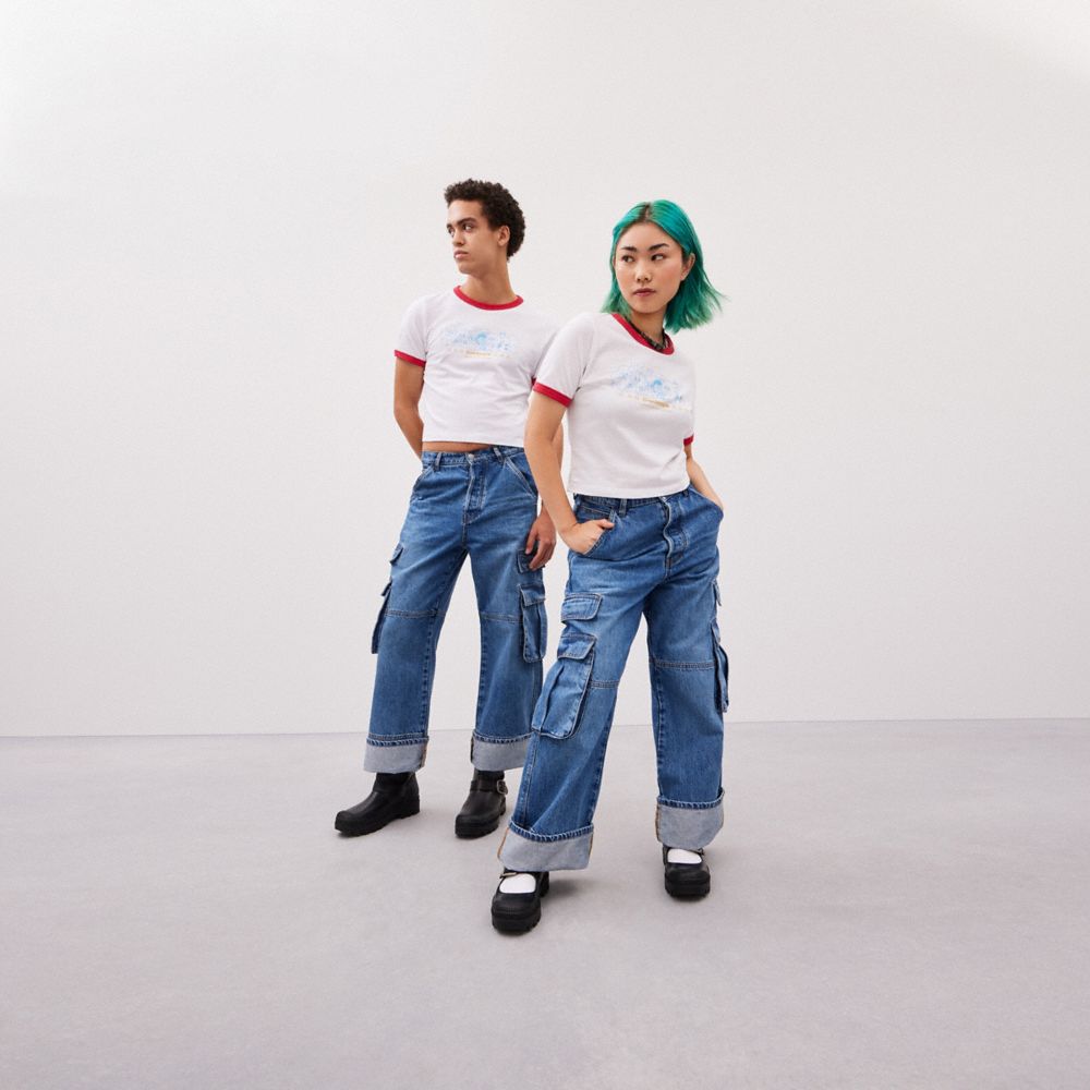 White/Red Multi Coach Cropped Tee: Coachtopia Creatures | COH865970