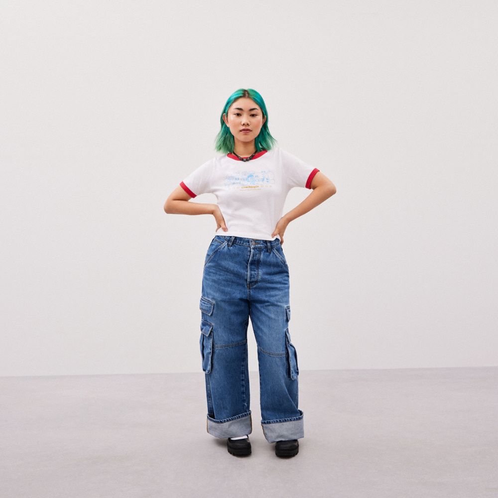 White/Red Multi Coach Cropped Tee: Coachtopia Creatures | COH865970