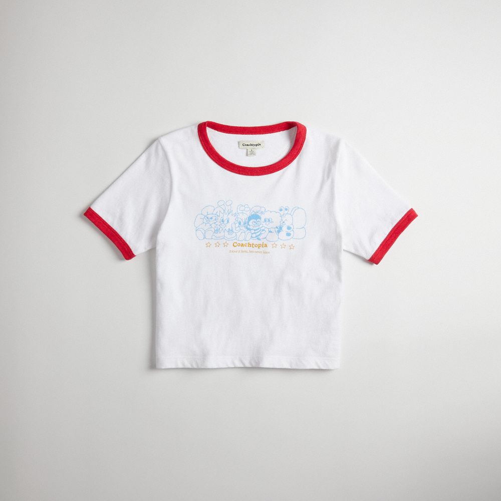 White/Red Multi Coach Cropped Tee: Coachtopia Creatures | COH865970