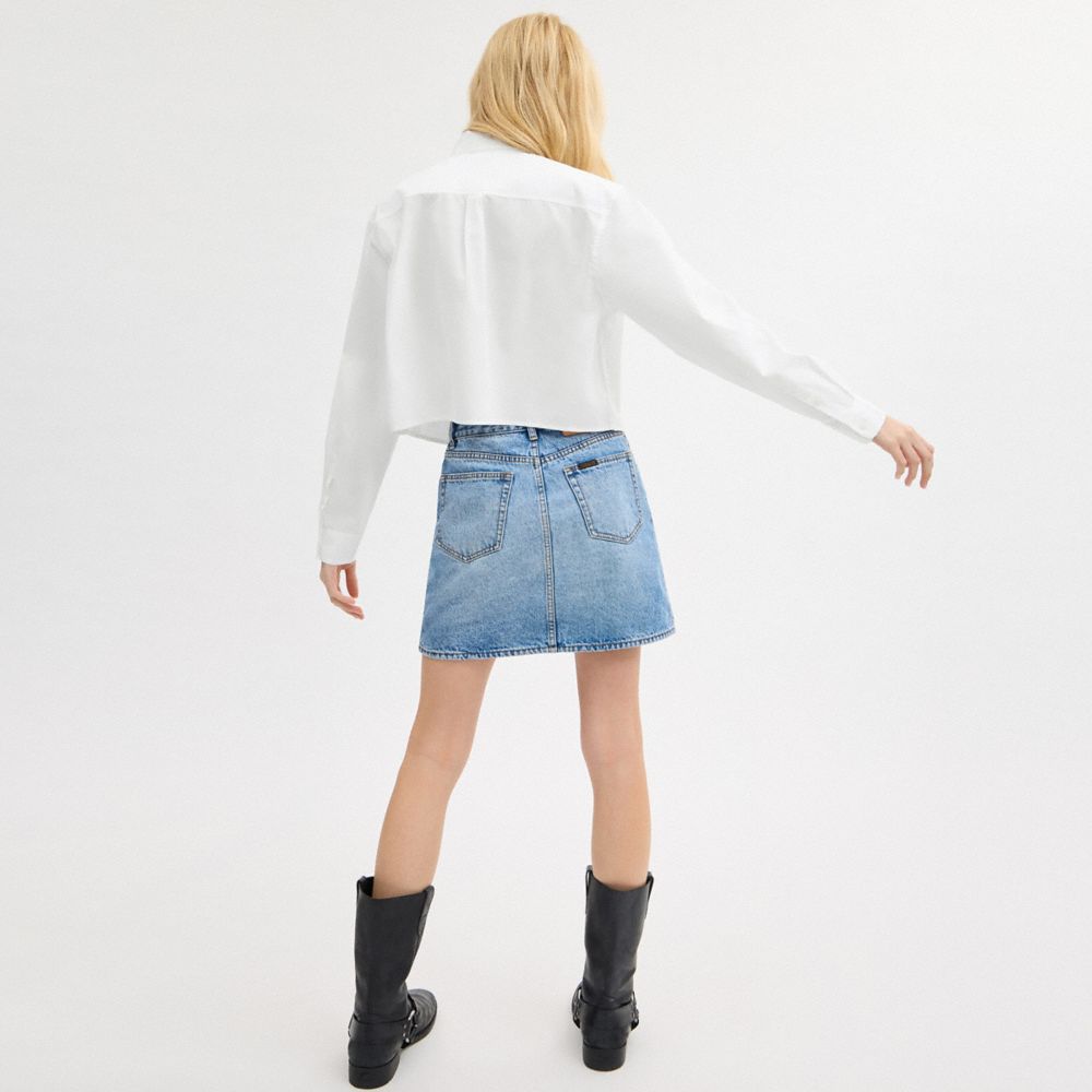 White Coach Cropped Button Up Shirt | COH865983