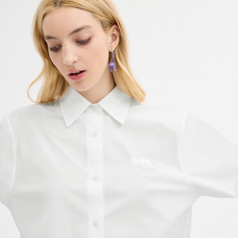 White Coach Cropped Button Up Shirt | COH865983