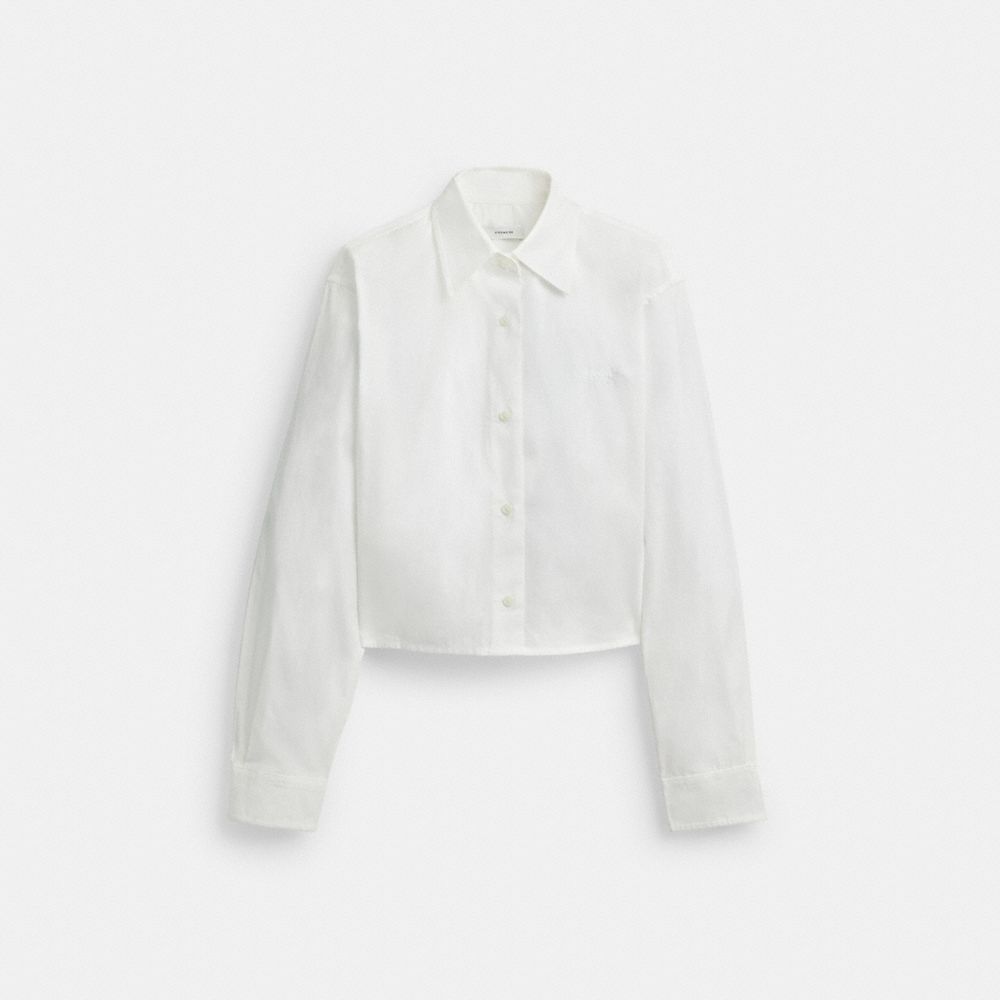 White Coach Cropped Button Up Shirt | COH865983