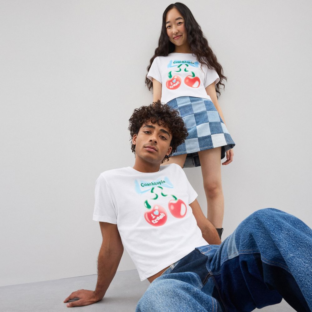White Coach Cropped Tee: Cherry Bow | COH865974
