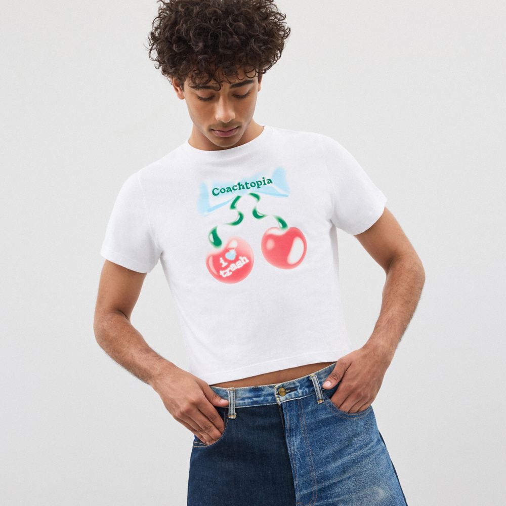 White Coach Cropped Tee: Cherry Bow | COH865974