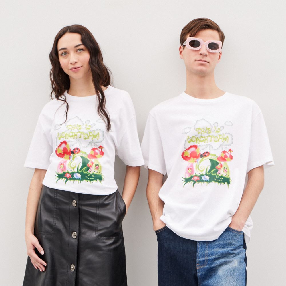 White Coach Relaxed T Shirt In 97% Recycled Cotton: This Is Coachtopia | COH866912