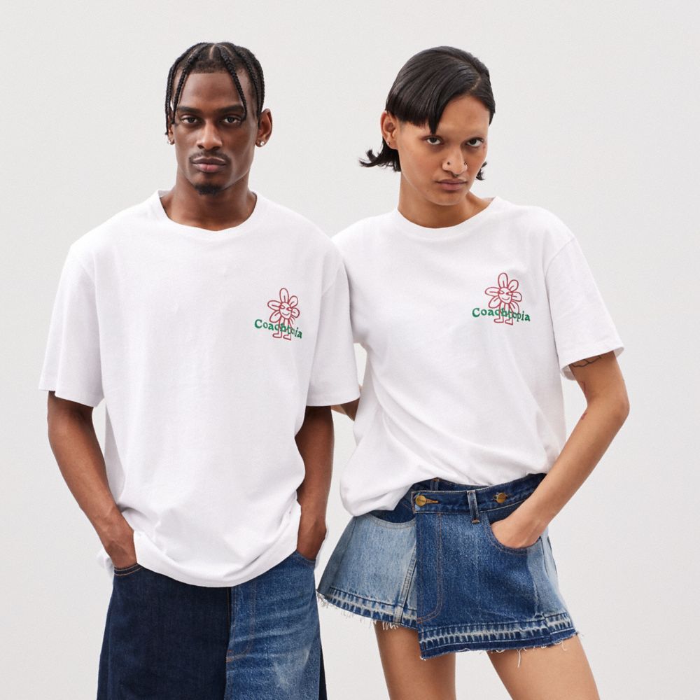White Coach Relaxed T Shirt In 97% Recycled Cotton: Flower Watcher | COH866913