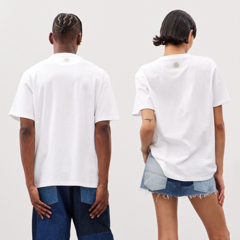 White Coach Relaxed T Shirt In 97% Recycled Cotton: Flower Watcher | COH866913
