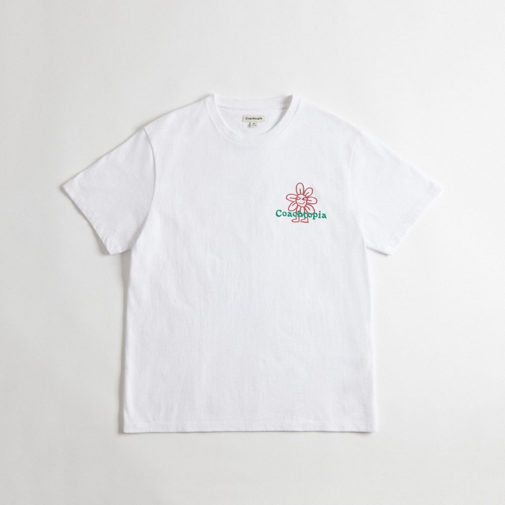 White Coach Relaxed T Shirt In 97% Recycled Cotton: Flower Watcher | COH866913