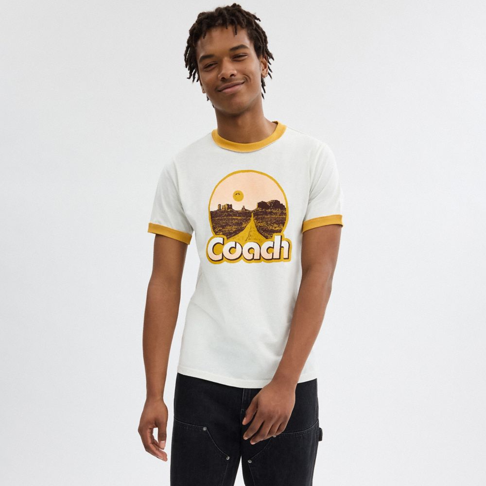 White Coach Roadside Ringer T Shirt | COH866908