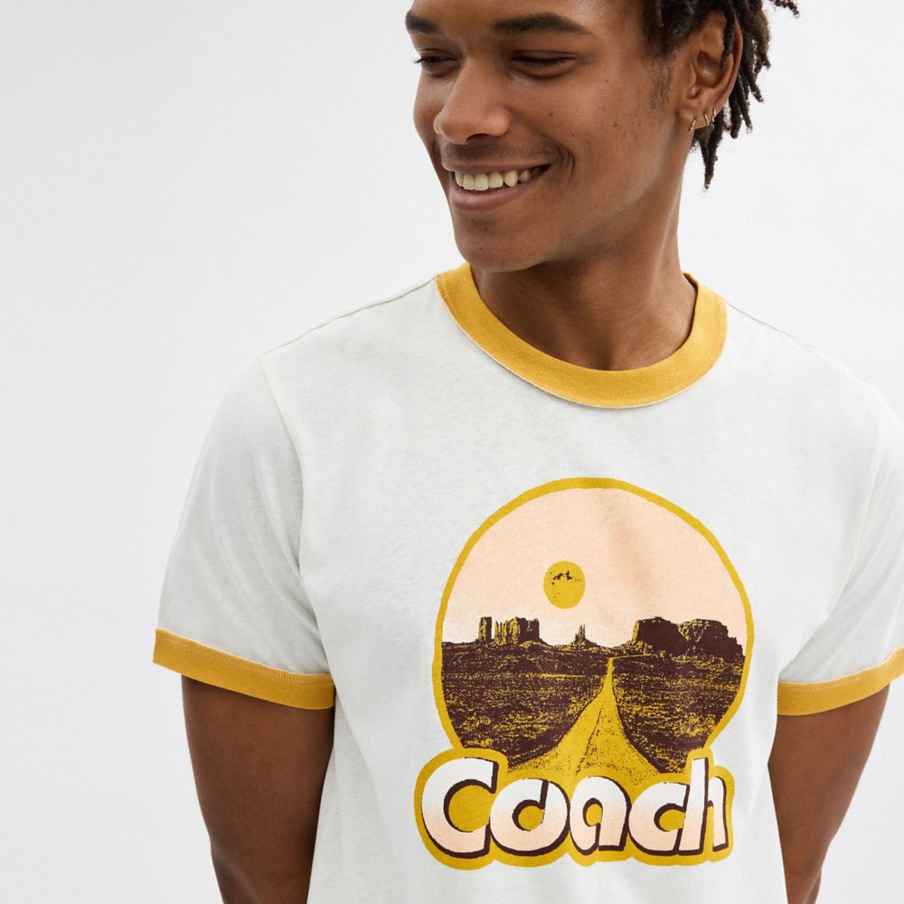White Coach Roadside Ringer T Shirt | COH866908