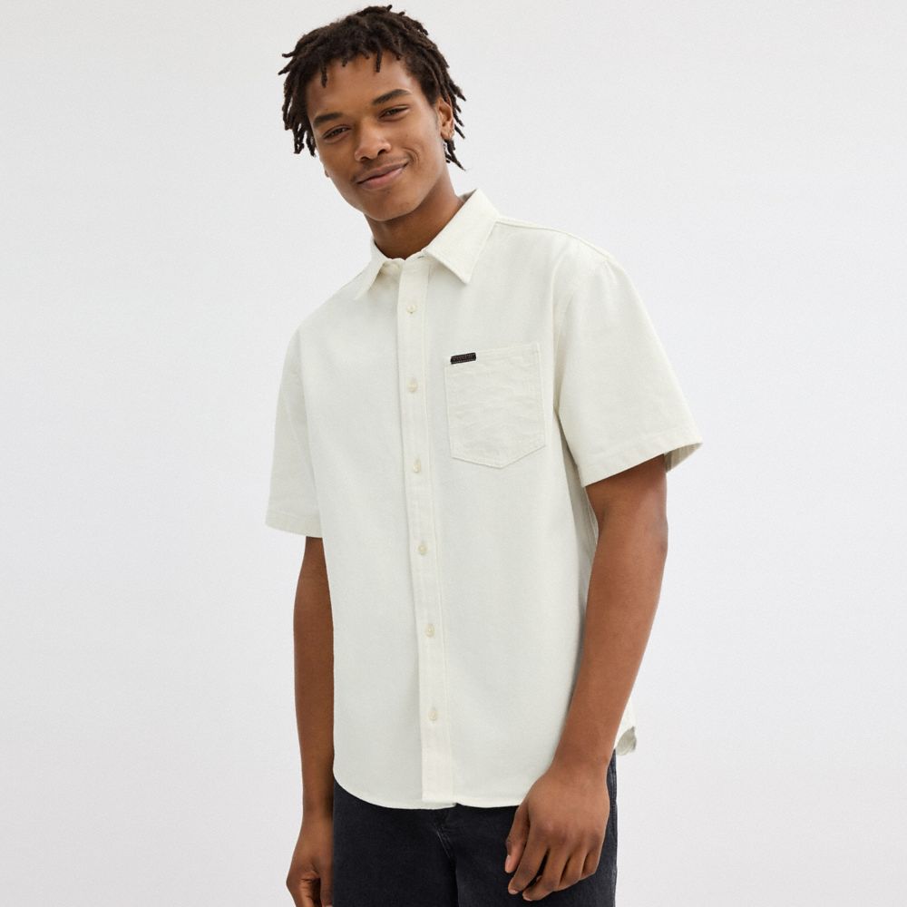 White Coach Short Sleeve Denim Shirt In Organic Cotton | COH866935