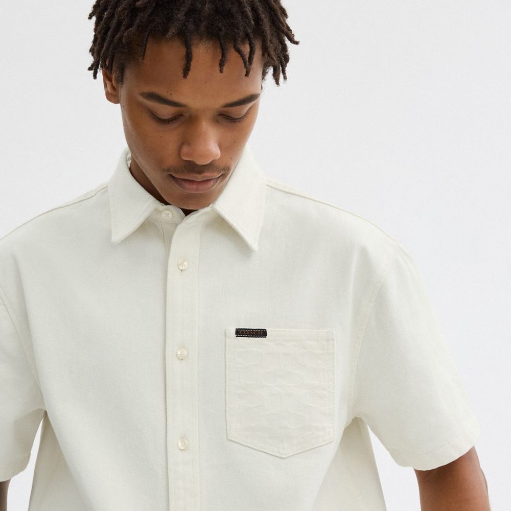 White Coach Short Sleeve Denim Shirt In Organic Cotton | COH866935