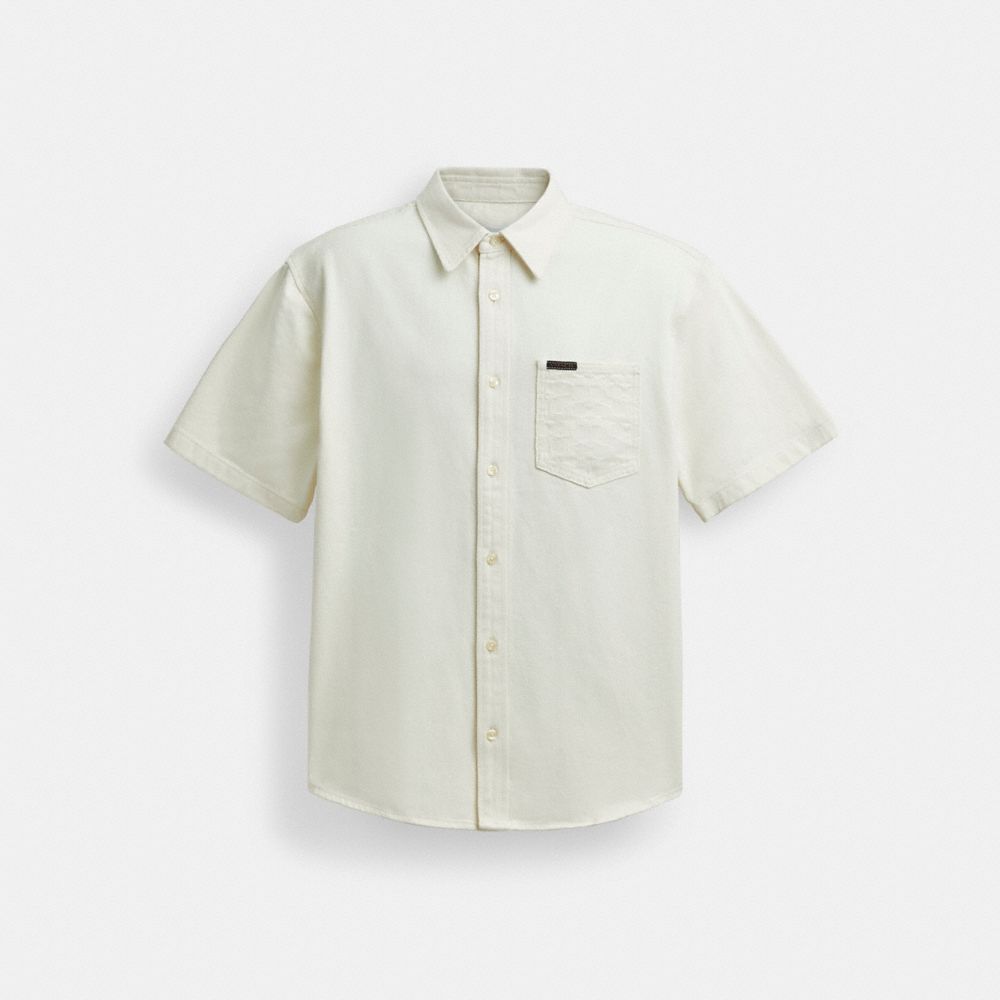 White Coach Short Sleeve Denim Shirt In Organic Cotton | COH866935