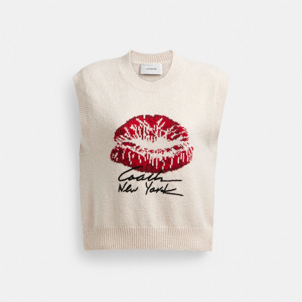 White Coach Signature Kiss Print Sweater Vest | COH865991