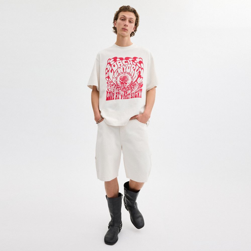 White Coach White Denim Shorts In Organic Cotton | COH866956
