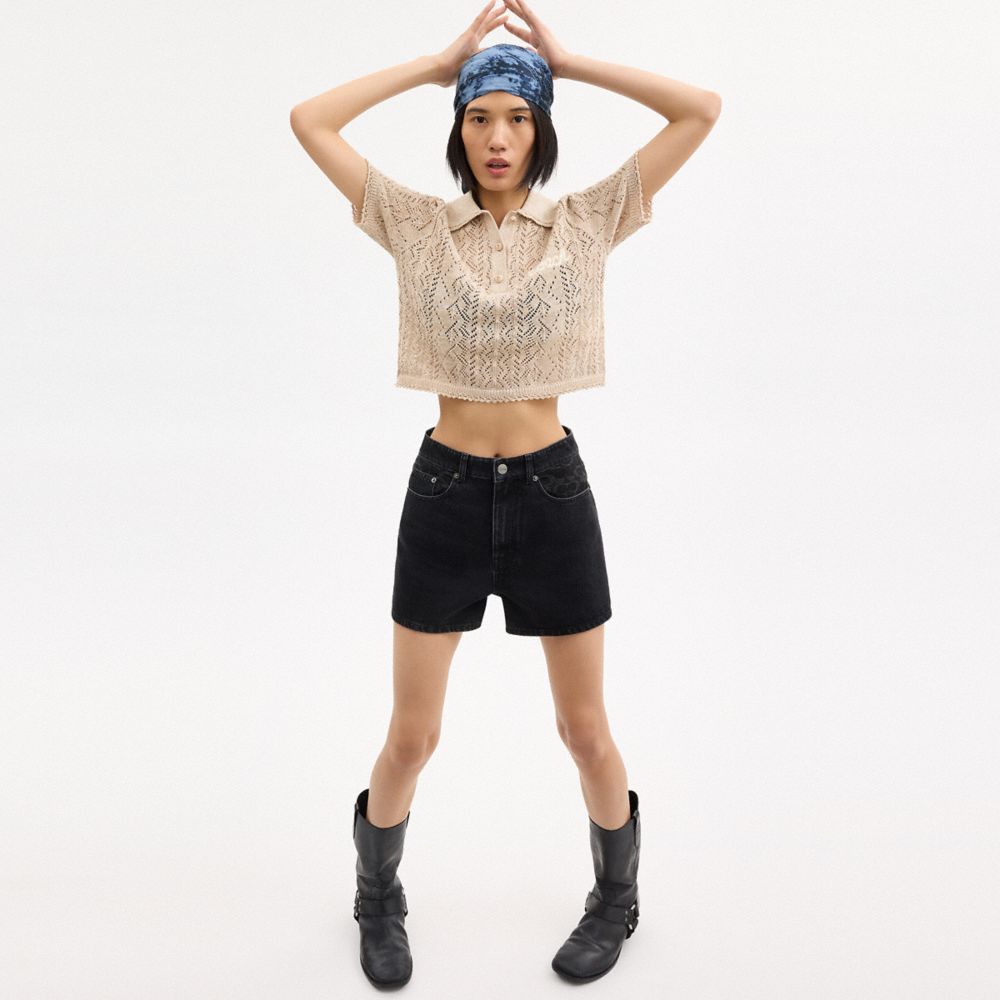 Yellow Coach Cropped Knit Polo Top | COH865952
