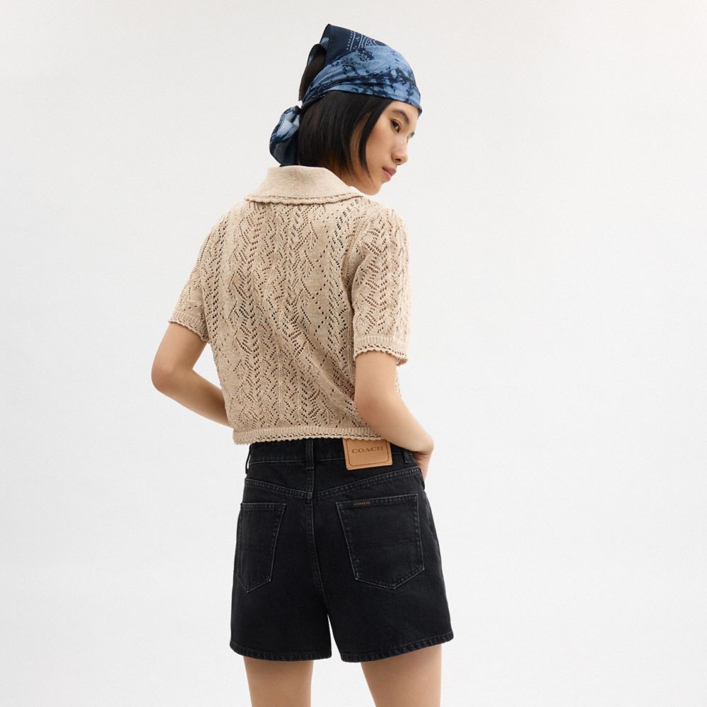 Yellow Coach Cropped Knit Polo Top | COH865952