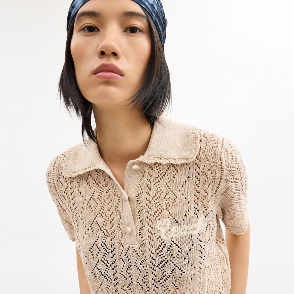 Yellow Coach Cropped Knit Polo Top | COH865952