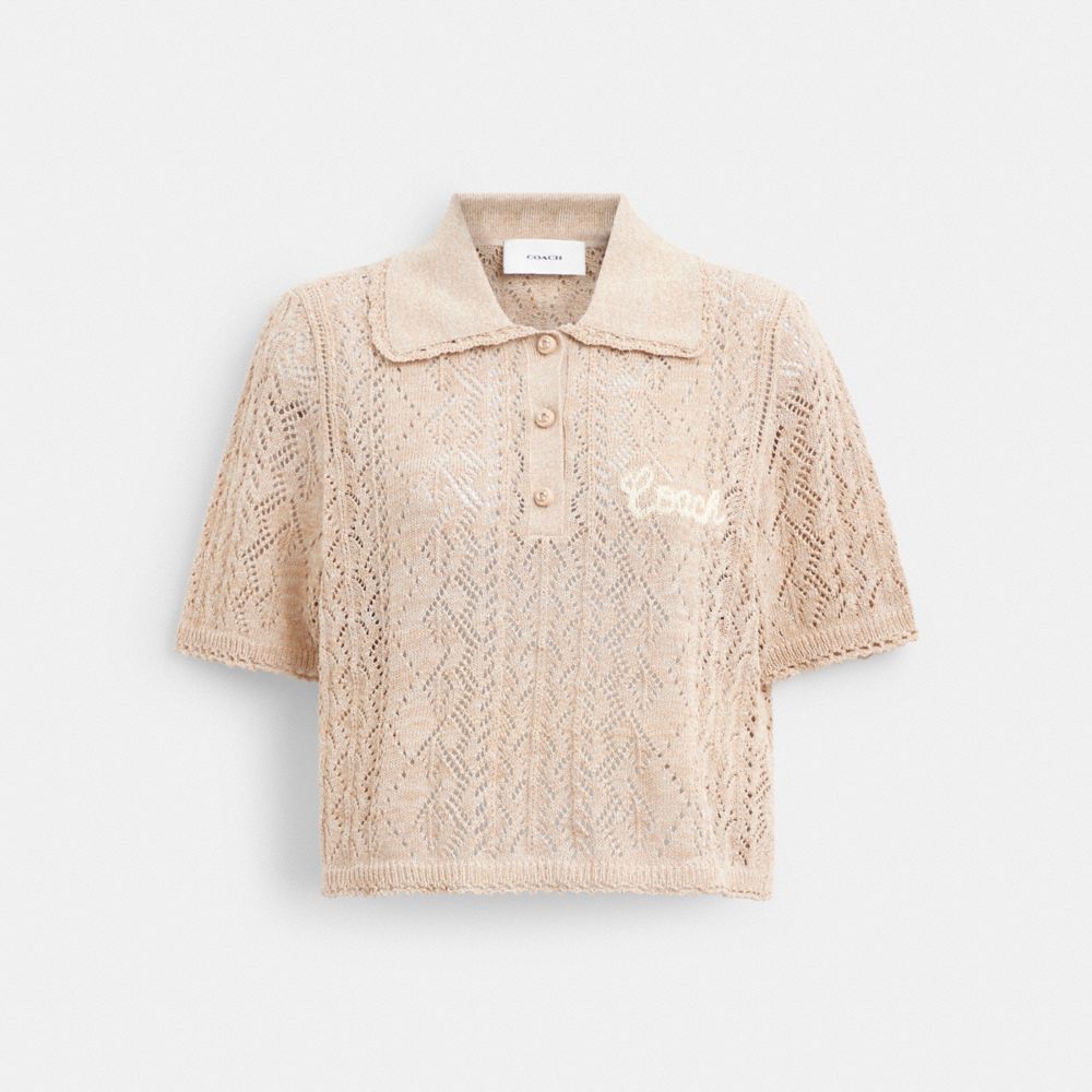Yellow Coach Cropped Knit Polo Top | COH865952