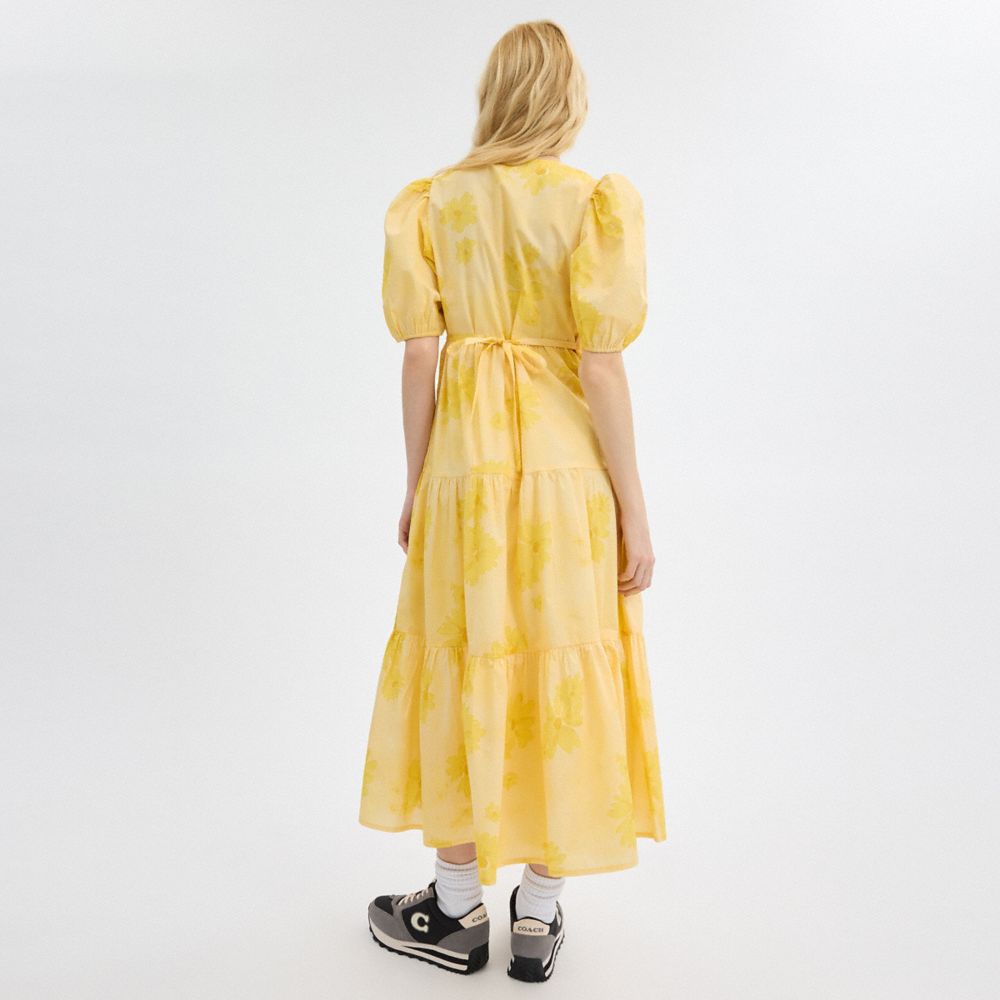 Yellow Coach Long Cotton Floral Dress | COH866067