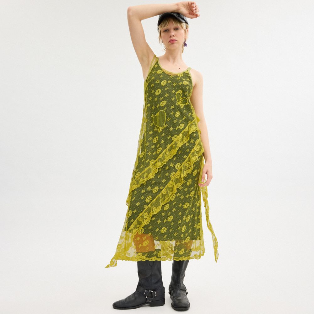 Yellow Coach Ruffle Lace Dress | COH866062