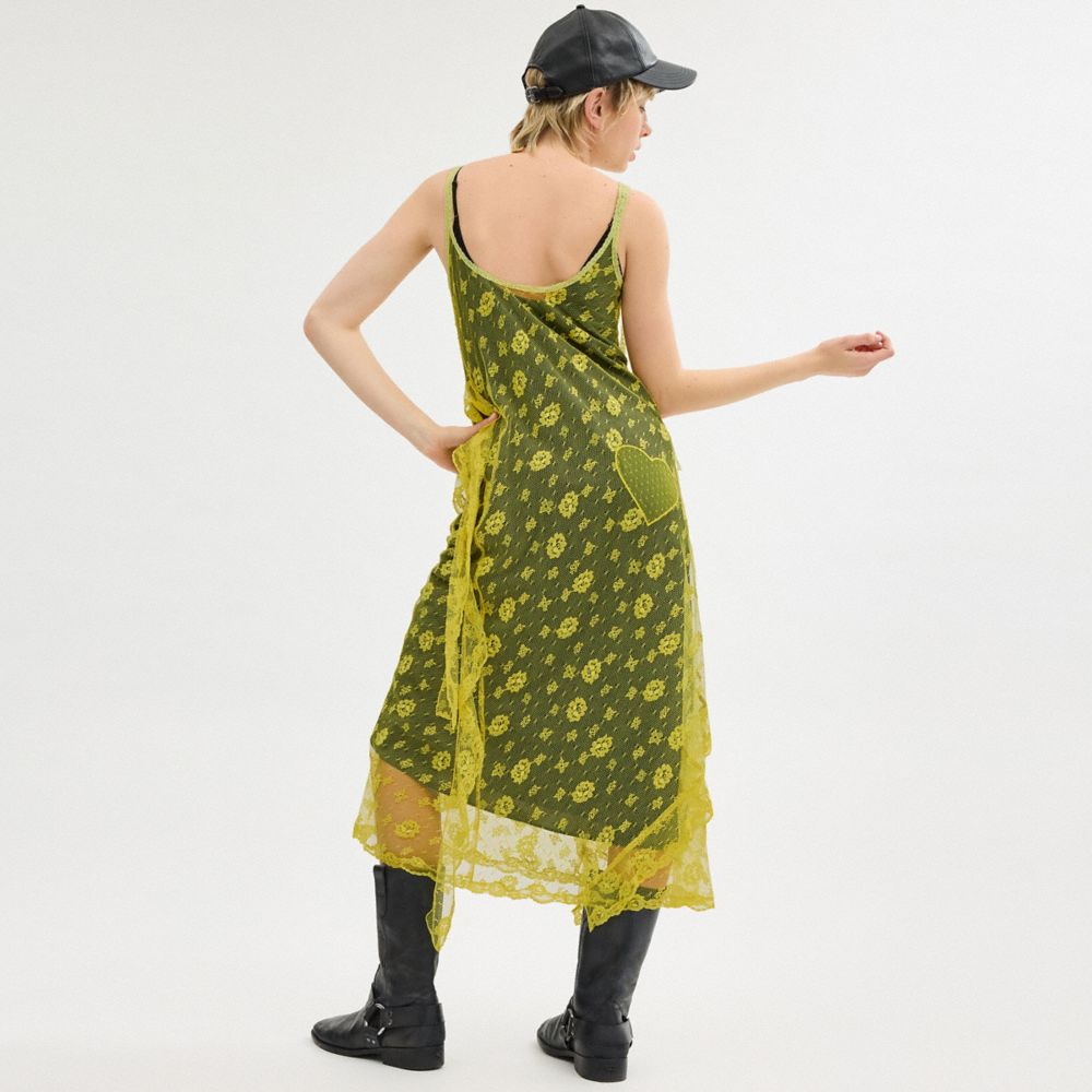 Yellow Coach Ruffle Lace Dress | COH866062