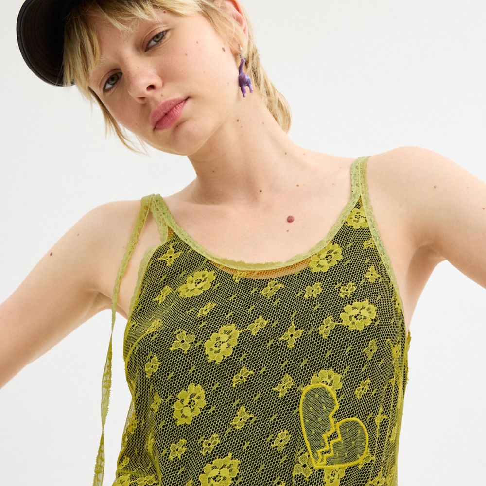 Yellow Coach Ruffle Lace Dress | COH866062