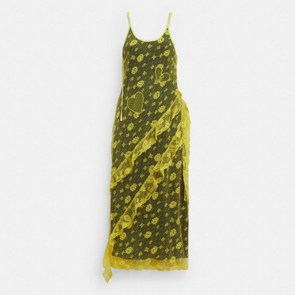 Yellow Coach Ruffle Lace Dress | COH866062