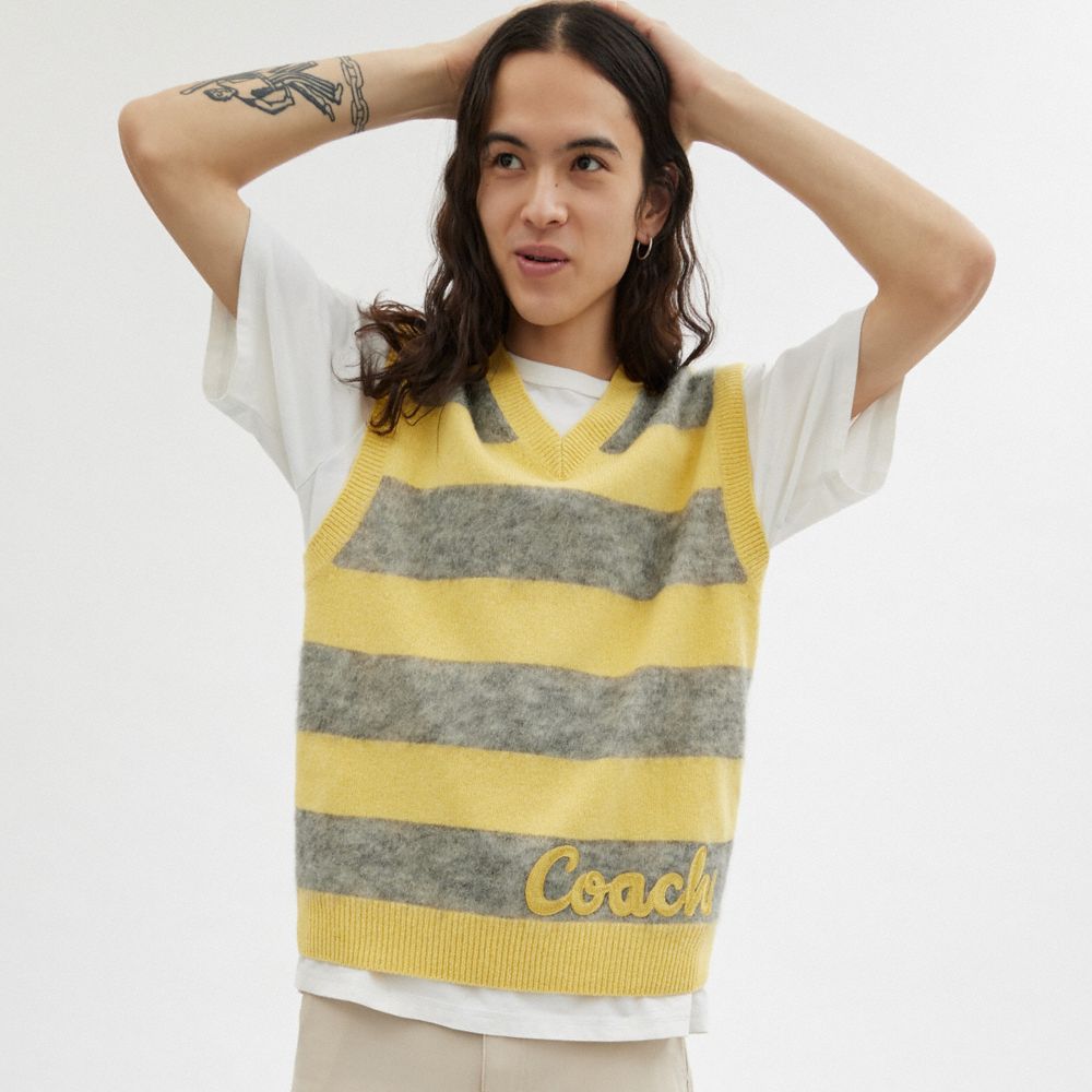 Yellow Multi Coach Sweater Vest | COH866887